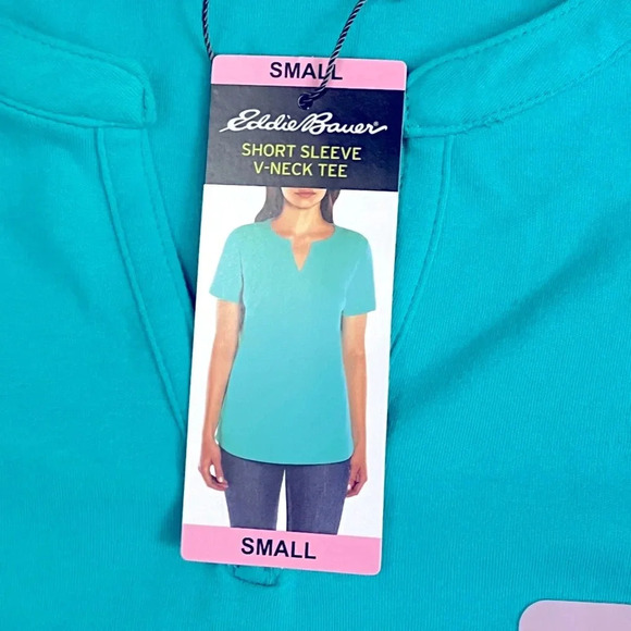 Eddie Bauer Short Sleeve V Neck Cotton Shirt Top Womens Small‎ Turquoise NWT - Picture 5 of 10